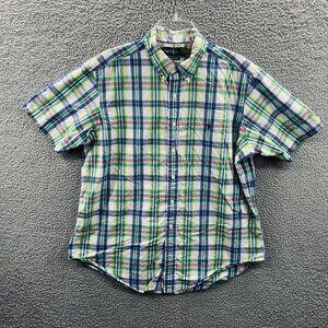 Polo Ralph Lauren Men Shirt Extra Large Blue Plaid 100% Cotton Button Front Top‎